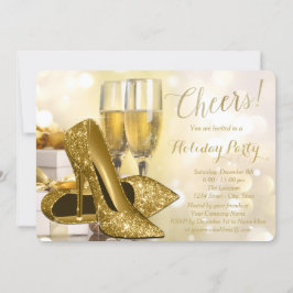 Invitación Fiesta de Navidad corporativa Champagne Zapatos de