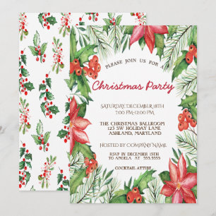Invitación Fiesta de Navidad corporativa con flor de Nochebue