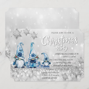 Invitación Fiesta de Navidad corporativa con gnomos azules Bo