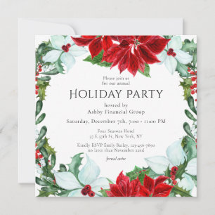 Invitación Fiesta de Navidad Corporativa con Poinsettia Acuar