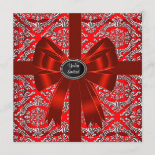 Invitación Fiesta de Navidad corporativa de Damasco Rojo Plat