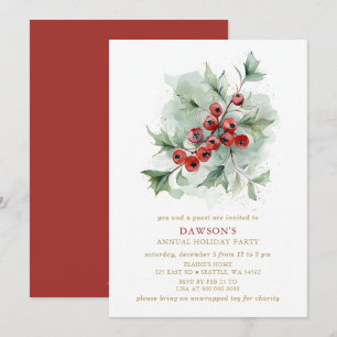 Invitación Fiesta de Navidad corporativa de Holly Botanical