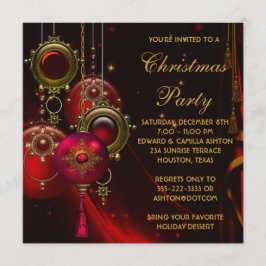 Invitación Fiesta de Navidad corporativa de ornamentos de oro
