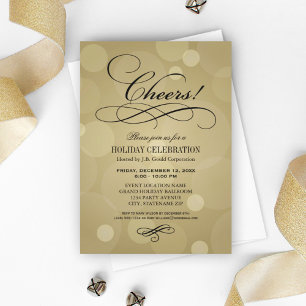 Invitación Fiesta de Navidad corporativa de oro champán Cheer