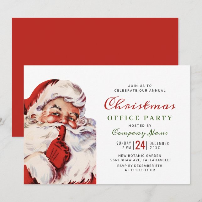 Invitación Fiesta de Navidad corporativa del Santa Claus retr (Anverso / Reverso)