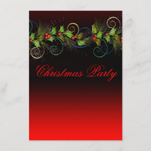 Invitación Fiesta de Navidad Corporativa Elegante Holly Rojo