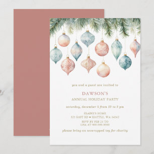 Invitación Fiesta de Navidad corporativa festiva de color ros