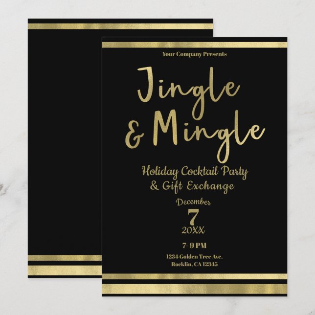 Invitación Fiesta de Navidad Corporativa Jingle & Mingle Gold (Anverso / Reverso)
