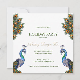 Invitación Fiesta de Navidad Corporativa Pavo Real Acuarela