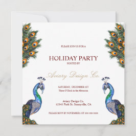 Invitación Fiesta de Navidad Corporativa Pavo Real Acuarela