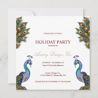 Invitación Fiesta de Navidad Corporativa Pavo Real Acuarela
