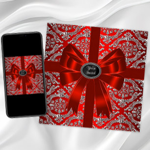 Invitación Fiesta de Navidad Corporativa Plata Rojo Damasco