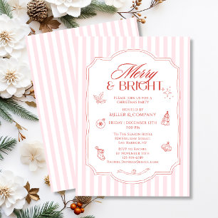 Invitación Fiesta de Navidad Corporativa Rayas Rosadas y Blan