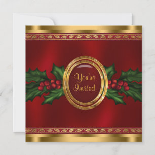 Invitación Fiesta de Navidad Corporativa Red Gold Holly