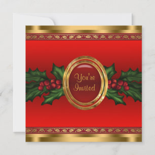 Invitación Fiesta de Navidad Corporativa Red Gold Holly