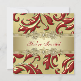 Invitación Fiesta de Navidad corporativa Red Gold Leaf rojo d