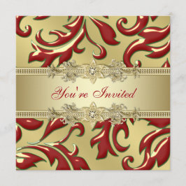 Invitación Fiesta de Navidad corporativa Red Gold Leaf rojo d