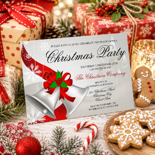 Invitación Fiesta de Navidad corporativa Red Loop Silver Bell