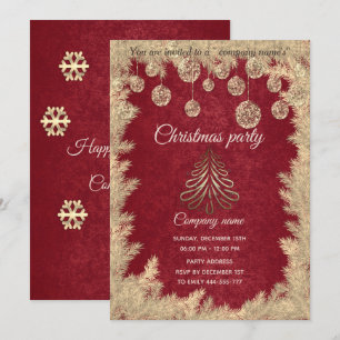 Invitación Fiesta de Navidad corporativa roja dorada