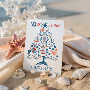 Invitación Fiesta de Navidad Costera Árbol Marino Náutico
