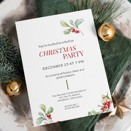 Invitación Fiesta de Navidad de Acebo con Acuarela Minimalist