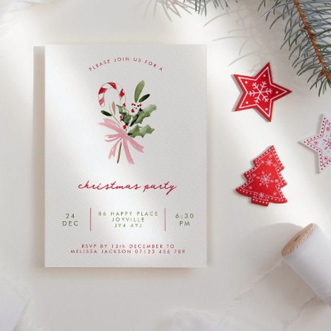 Invitación Fiesta de Navidad de acebo de caramelo y lazo de a (Subido por el creador)