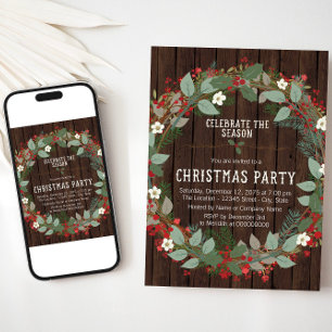 Invitación Fiesta de Navidad de Acebo Rústico