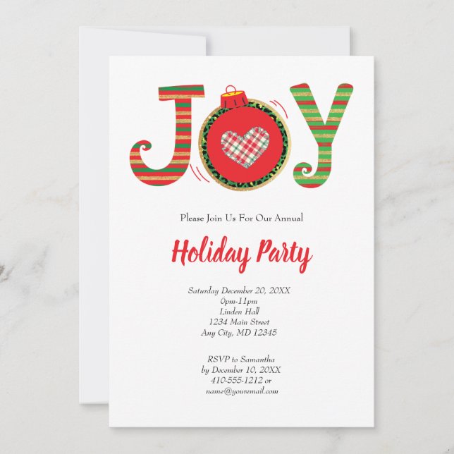 Invitación Fiesta de Navidad de alegría roja y verde (Anverso)
