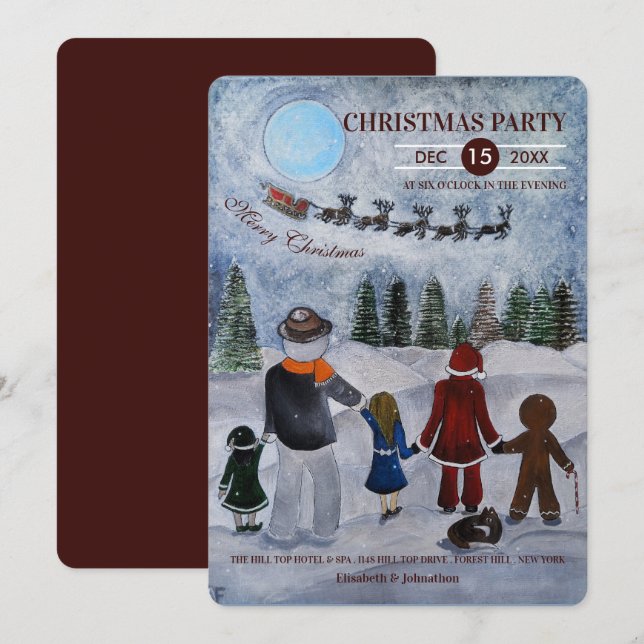 Invitación Fiesta de Navidad de Amigos Festivos (Anverso / Reverso)