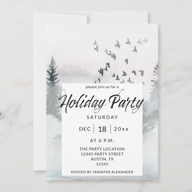 Invitación Fiesta de Navidad de Árboles de Invierno (Anverso)