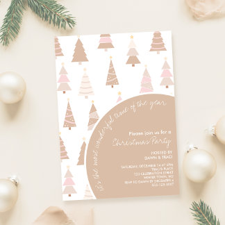 Invitación Fiesta de Navidad de árboles neutros y rosados