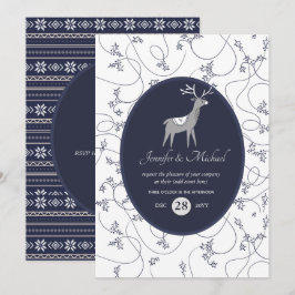 Invitación Fiesta de Navidad de arte popular Navy Blue Stag p