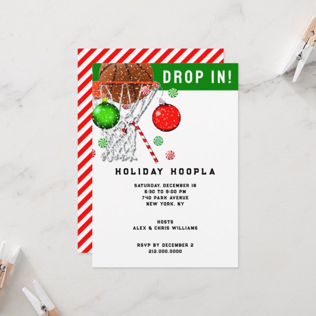 Invitación Fiesta de Navidad de Basketball (Anverso/Reverso In Situ)