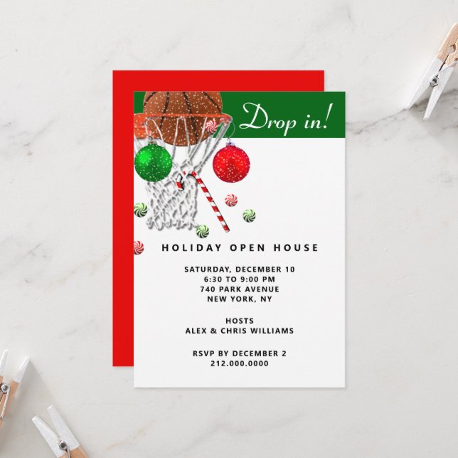 Invitación Fiesta de Navidad de Basketball (Anverso/Reverso In Situ)