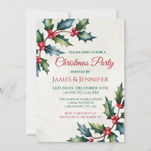 Invitación Fiesta de Navidad de Bayas de Invierno Rojo