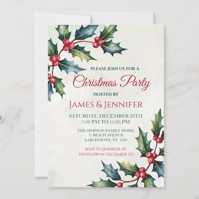 Invitación Fiesta de Navidad de Bayas de Invierno Rojo (Anverso)
