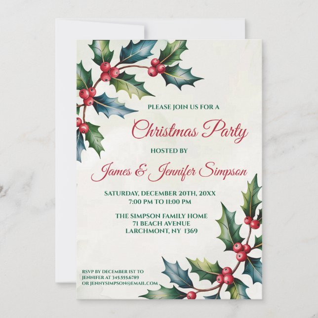 Invitación Fiesta de Navidad de Bayas de Invierno Rojo (Anverso)