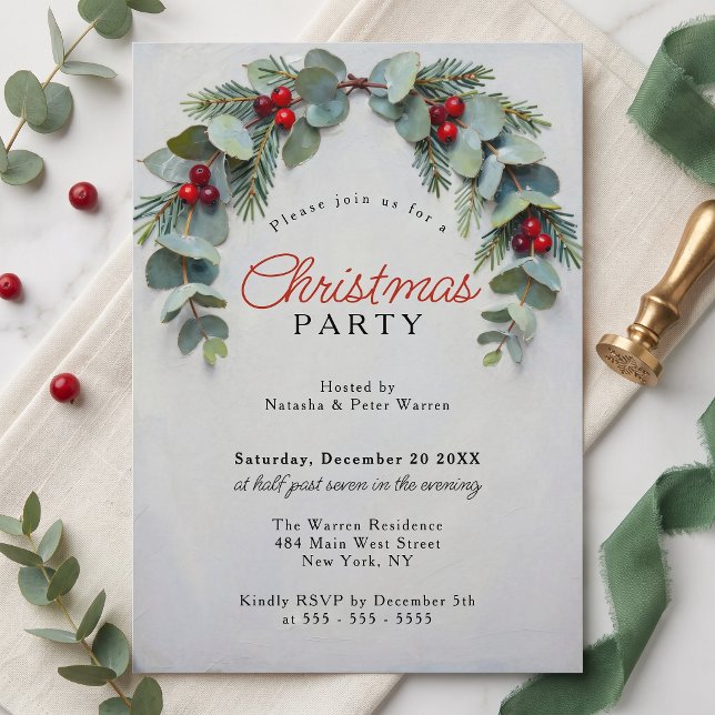 Invitación Fiesta de Navidad de Bayas Rojas de Eucalipto (Subido por el creador)