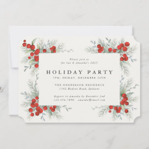 Invitación Fiesta de Navidad de Bayas Rojas Elegantes