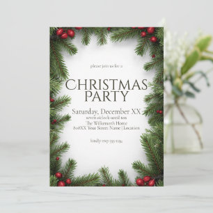 Invitación Fiesta de Navidad de Bayas Rojas y Pino