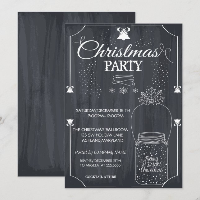 Invitación Fiesta de Navidad de Black, Mason Jar Company (Anverso / Reverso)