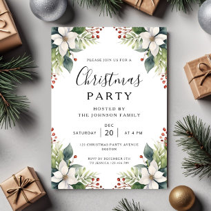 Invitación Fiesta de Navidad de Botánica de Invierno Elegante