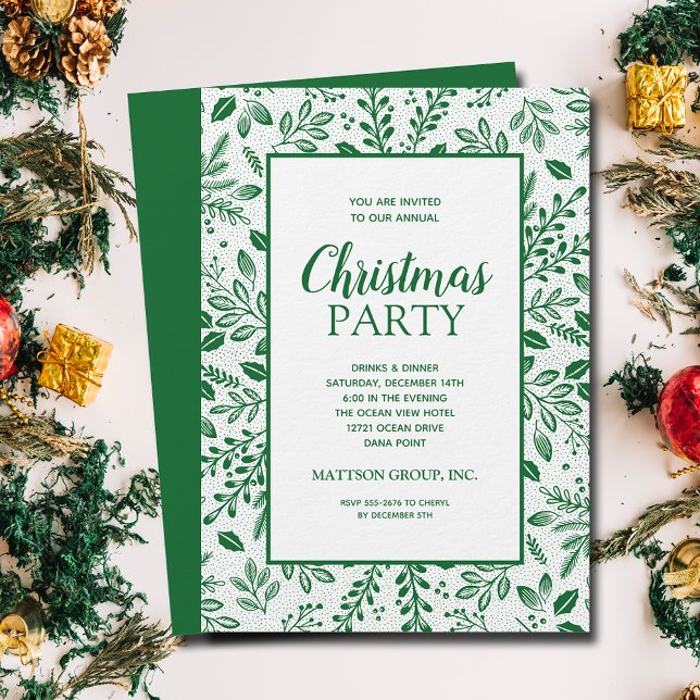 Invitación Fiesta de Navidad de Botánicos Verdes Elegantes (Elegant green botanicals Christmas party invitations, PRINTED and/or INSTANT DOWNLOAD)