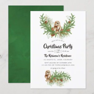 Invitación Fiesta de Navidad de búho de acuarela