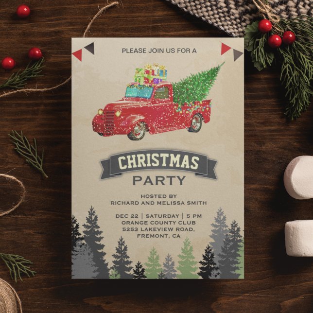 Invitación Fiesta de Navidad de Camioneta Roja Vintage (Subido por el creador)
