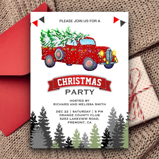 Invitación Fiesta de Navidad de Camioneta Roja Vintage (Subido por el creador)