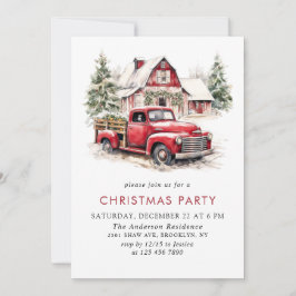 Invitación Fiesta de navidad de camionetas rojas retro vintag