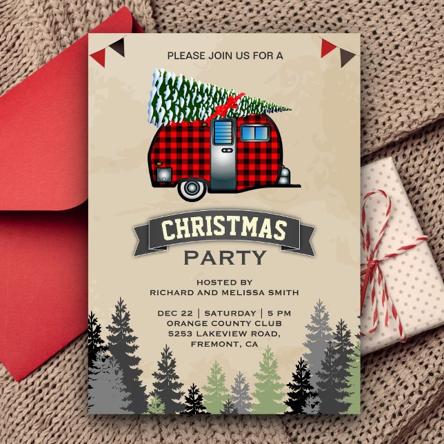 Invitación Fiesta de Navidad de Camper Retro de Cuadros de Bú (Subido por el creador)