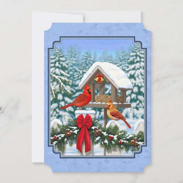 Invitación Fiesta de Navidad de Cardenales Azul (Anverso)