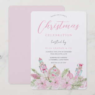 Invitación Fiesta de Navidad de Cascanueces Floral Rosa Princ